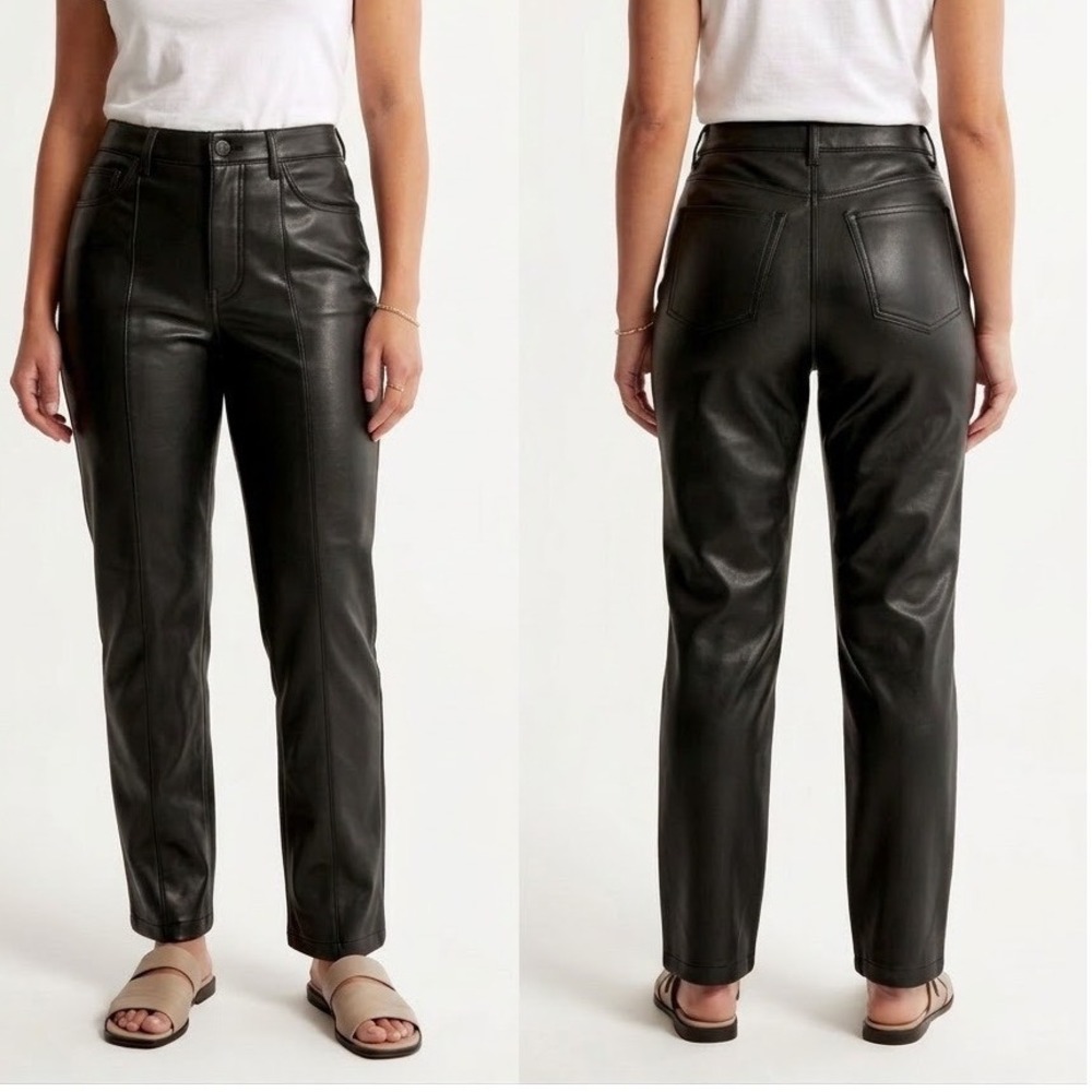 Abercrombie & Fitch The 90s Straight Ultra High Rise Vegan Leather Pants 12